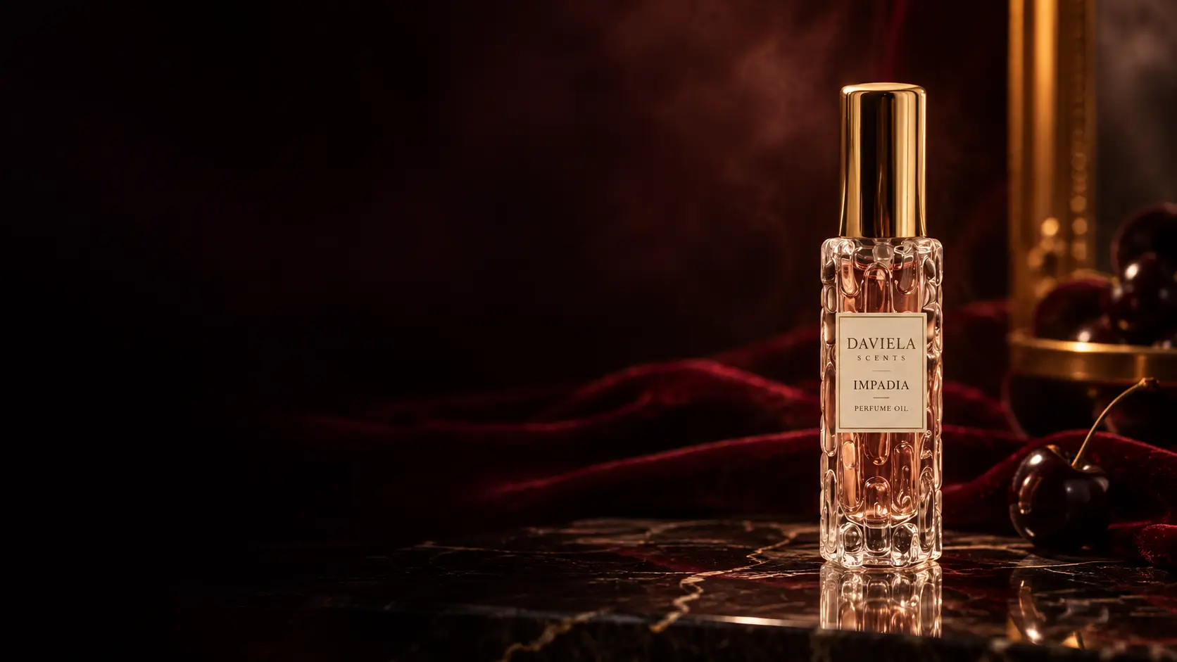 Daviela Scents Impadia perfume oil in the sculpted glass Daviela bottle